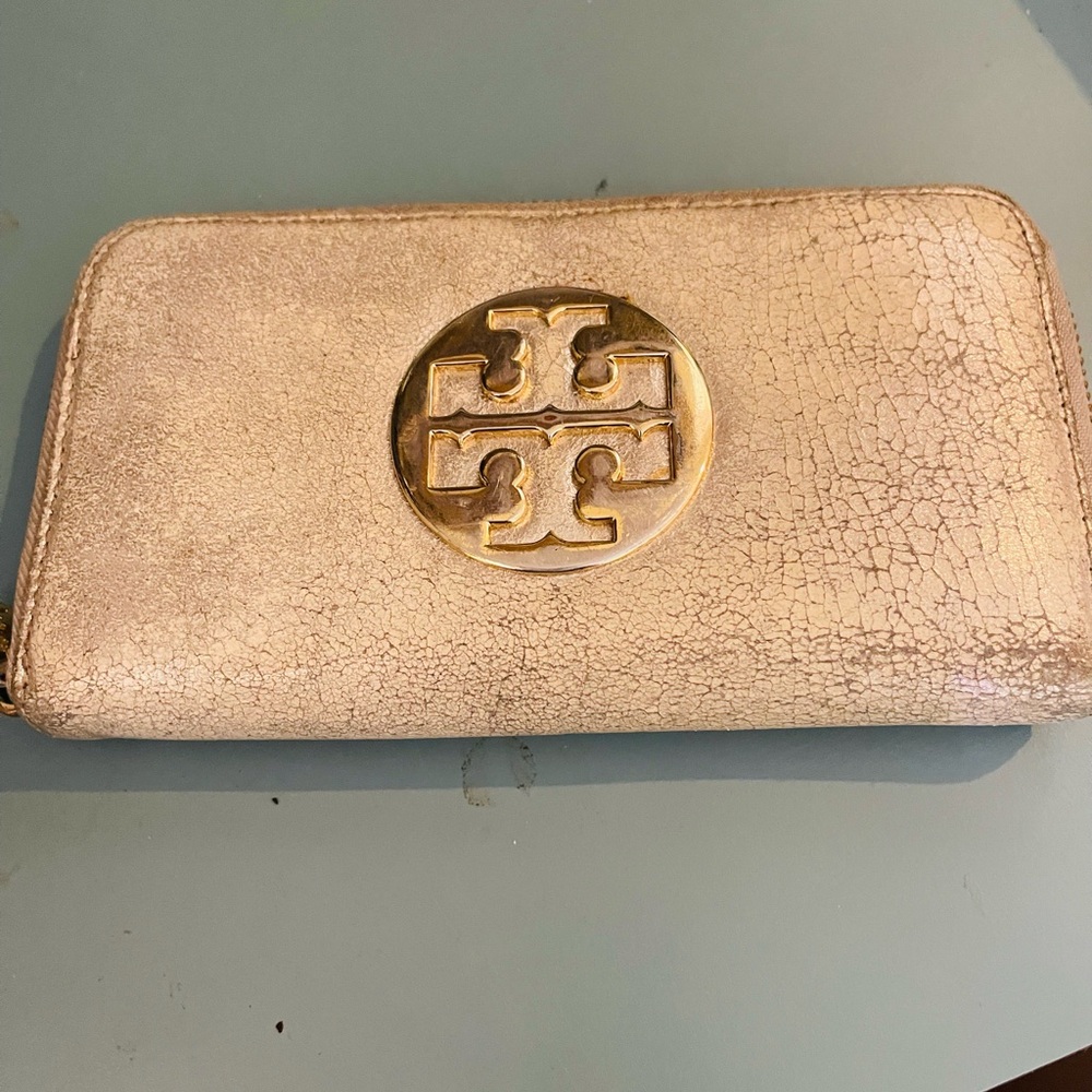 Tory Burch Metallic Gold Zip Wallet